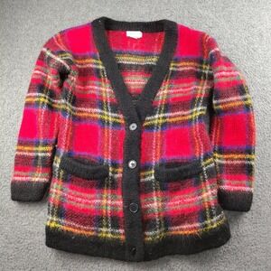 Mark Fore & Strike Mohair Wool Cardigan Sz XS Petite Plaid Red Blend
